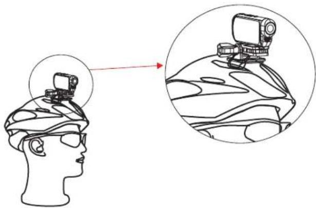 Schéma montrant un profil de tête humaine avec un dispositif optique monté sur le front, et un gros plan d'une caméra montée sur le front (sans texte ni symboles).