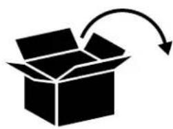 Simple black-and-white icon of an open box with a curved arrow indicating rotation or delivery (no text or symbols)