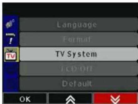 Language Format TV System LCD Off Default OK