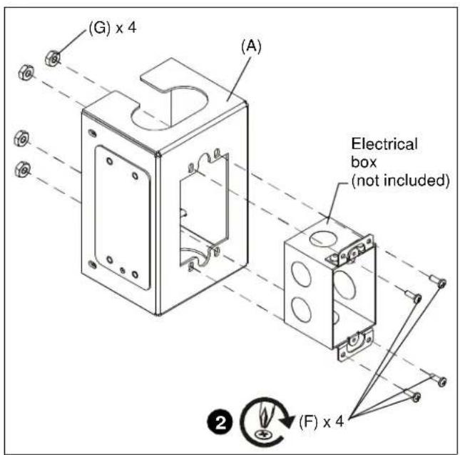 (G) x 4 (A) Electrical box (not included) (F) x 4