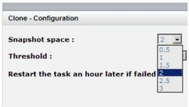 Clone - Configuration Snapshot space : Threshold : Restart the task an hour later if failed 2 0.5 1 1.5 2 2.5 3