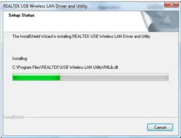 REALTEK USB Wireless LAN Driver and Utility Setup Status The InstallShield Wizard is installing REALTEK USB Wireless LAN Driver and Utility Installing C:\Program Files\REALTEK\USB Wireless LAN Utility\RtlLib.dll InstallShield Cancel