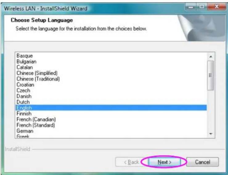 Wireless LAN - InstallShield Wizard Choose Setup Language Select the language for the installation from the choices below. Basque Bulgarian Catalan Chinese (Simplified) Chinese (Traditional) Croatian Czech Danish Dutch English Finnish French (Canadian) French (Standard) German Greek InstallShield <…