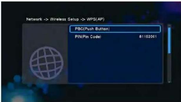 Network -> Wireless Setup -> WPS(AP) PBC(Push Button) PIN(Pin Code) 81152001