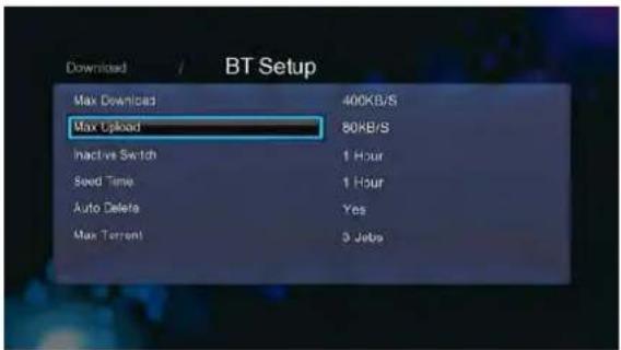Download Max Download 400KB/S Max Upload 80KB/S Inactive Switch 1 Hour Seed Time 1 Hour Auto Delete Yes Max Torrent 3 Jobs