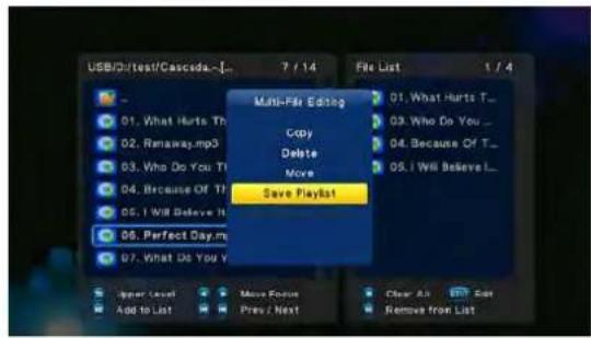 USB/D:\test\Cascada-[-] 7 / 14 File List 1 / 4 Multi-Fill Editing Copy Delete Move Save Playlist 01. What Hurts T... 03. Who Do You ... 04. Because Of T... 05. I Will Believe I... 06. Perfect Day.m 07. What Do You v Upper Level Move Focus Clear As Eat Add to List Prev / Next Remove from List