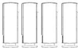 Four identical cylindrical objects with rounded bases, arranged horizontally (no text or symbols)