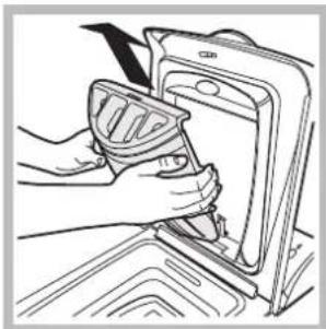 Illustration of hands cleaning a door panel with a tool (no text or symbols visible)