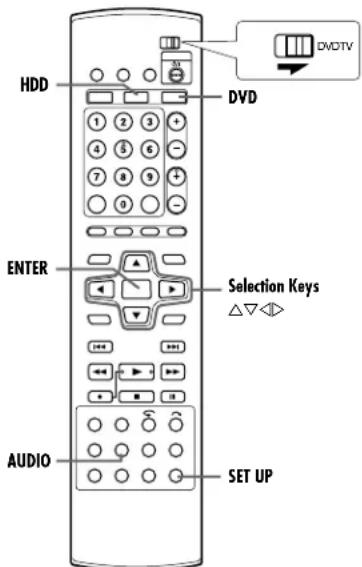 HDD DVD DMDTV ENTER Selection Keys AUDIO SET UP