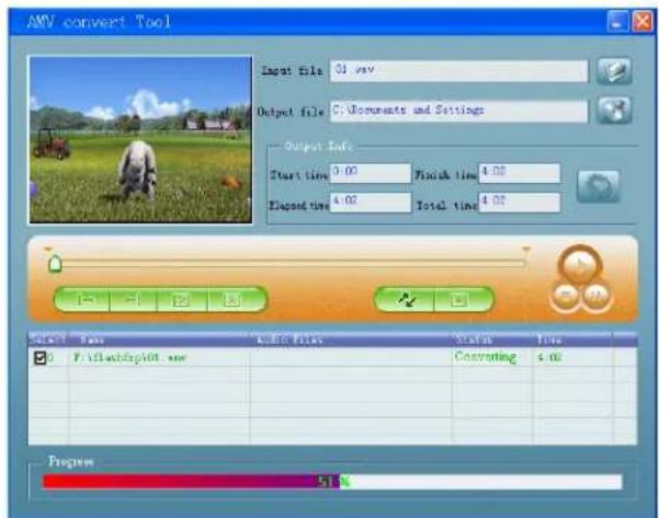 AMV convert Tool Input file: 01.vay Output file: C:\Documents and Settings Output safe Start time: 0.00 Finish time: 4.02 Elast time: 4.02 Total time: 4.02 Select Time Audio Files Status Time F:\flawdbipf08.exe Copywriting 4.xu Program: 51%