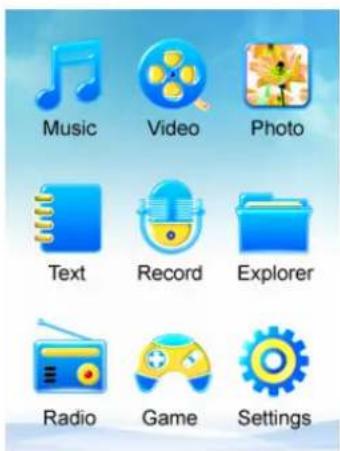 Music Video Photo Text Record Explorer Radio Game Settings