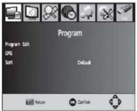 Program Program Edit EPG Sort Default Edit Return Confirm