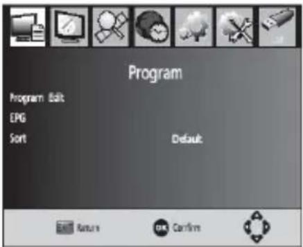 Program Program Edit EPG Sort Default End Return OK Confirm