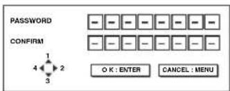 PASSWORD CONFIRM 1 2 3 O K : ENTER CANCEL : MENU