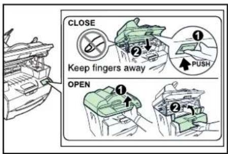 CLOSE Keep fingers away ① ② PUSH OPEN