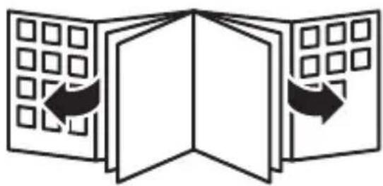 Diagram of a folded paper or document with grid patterns and directional arrows indicating orientation (no text or symbols)