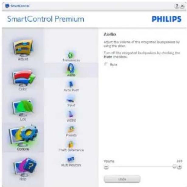 SmartControl Premium PHILIPS Audio Adjust the Volume of the integrated loudspeakers by using the slides. Turn off the integrated loudspeakers by checking the Hute checkbox. ■ Hute Volume 109 ■