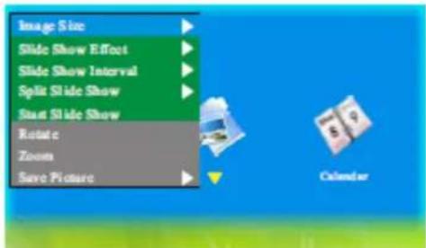 Image Size Slide Show Effect Slide Show Interval Split Slide Show Start Slide Show Rotate Zoom Save Picture Calendar