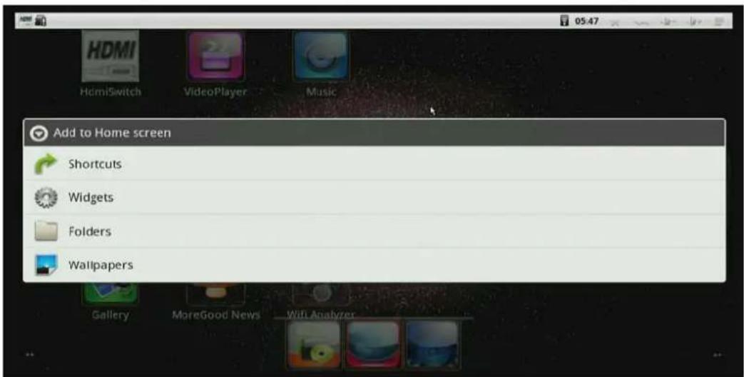 Add to Home screen Shortcuts Widgets Folders Wallpapers Gallery MoreGood News Wifi Analyzer