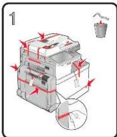 Diagram showing a machine with red arrows indicating motion or flow, and a magnified inset highlighting a small component.