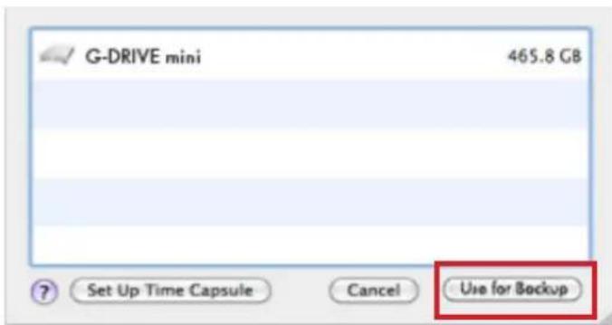 G-DRIVE mini 465.8 GB Set Up Time Capsule Cancel Use for Backup