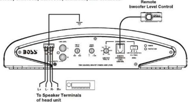 Remote bwoofer Level Control BOSS L+ L- R- R+ To Speaker Terminals of head unit