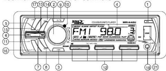 17 13 14 2 9 10 5 15 6 11 16 CD/USB/50/MP3 PLAYER MR1440U F-M1 98.0 3 MUTR POF ROCK CLASSICAL FLAT INTRO RANDOM REPEAT EQ LOUDNESS RANDOMER 7 8 3 12 18 21