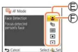 AF Mode Face Detection Focus detected person's face Cancel Select Set