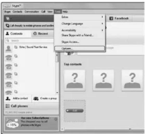 Skype™ Skype Contacts Conversation Call View Facts Help Edit Change Language Accessibility Share Skype with a Friend... Skype Access... Options... Facebook Echo / Sound Text Service Add a contact Create a group Call phones 31, 20, 19, 18 (cup) phone users Our new Subscriptions The cheapest way to call phones with Skype Top contacts Get
