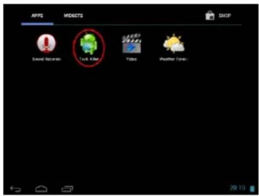 APPS MIDGETS SHOP Sound Records Task Alive Video Weather Forest 20:19