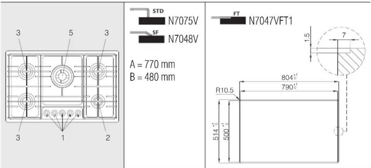 3 5 3 3 1 2 STD N7075V SF N7048V A = 770 mm B = 480 mm FT N7047VFT1 1.5 7 804+1 790+1 R10.5 514+1 500 L
