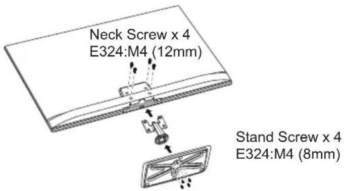 Neck Screw x 4 E324:M4 (12mm) Stand Screw x 4 E324:M4 (8mm)