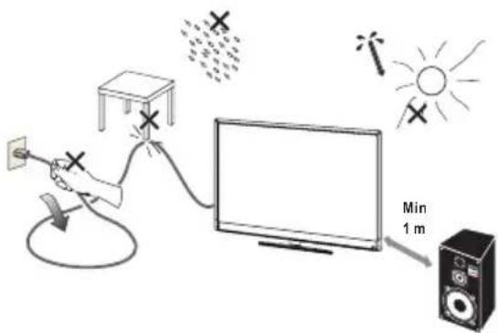 Diagram illustrating a surveillance or lighting setup with a hand operating a device, connected to a monitor, light sources, and a speaker.