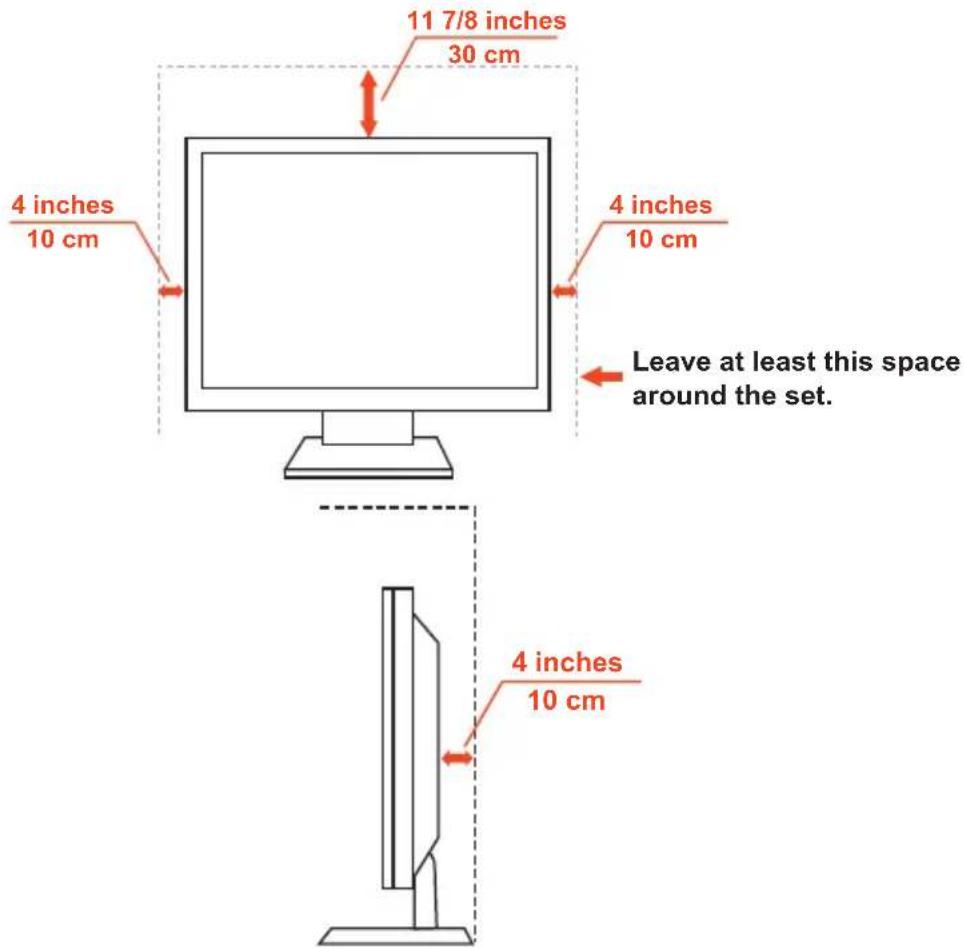 11 7/8 inches 30 cm 4 inches 10 cm 4 inches 10 cm Leave at least this space around the set. 4 inches 10 cm