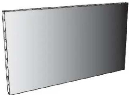 3D rendering of a rectangular panel with a grid pattern and corner cutouts (no text or symbols)