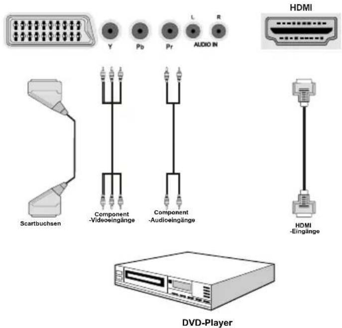 HDMI Y Pb Pr L R Scartbuchsen Component -Videoingänge Component -Audioingänge HDMI -Eingänge DVD-Player