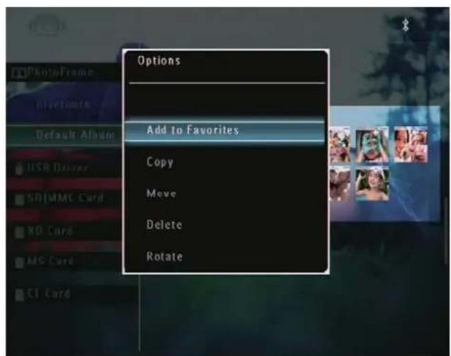 Options: Add to Favorites, Copy, Move, Delete, Rotate
