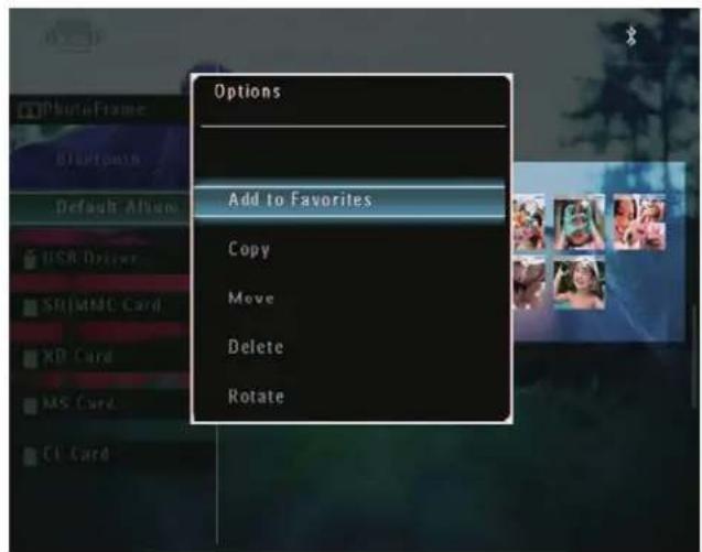 Options: Add to Favorites, Copy, Move, Delete, Rotate