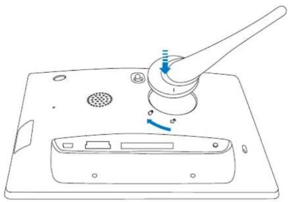 Line drawing of a device's internal components with a lever and adjustment knob (no text or symbols)