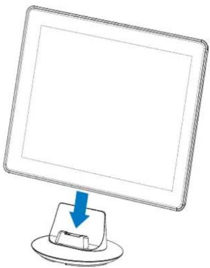 Line drawing of a computer monitor with a blue download arrow pointing to its front panel (no text or symbols present)