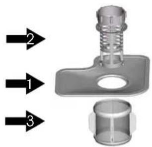 Technical diagram showing three labeled parts (1, 2, 3) with directional arrows indicating flow or movement.