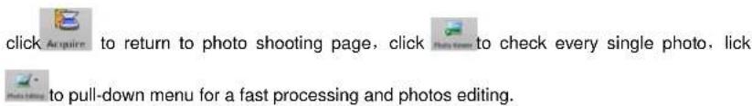 click Acquire to return to photo shooting page, click Photo Camera to check every single photo, click Photo Camera to pull-down menu for a fast processing and photos editing.