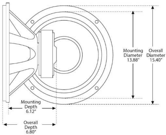 Mounting Depth 6.12" Overall Depth 6.80" Mounting Diameter 13.88" Overall Diameter 15.40"