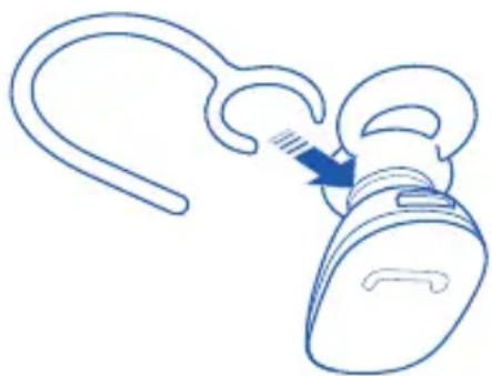 Line drawing of a mechanical clamp or connector with a blue arrow indicating assembly (no text or symbols)