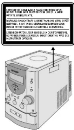 CAUTION-IMVISIBLE LASR RADIATION WHEN OPEN, DO NOT SAINS INTO REACH ON VIEW DIRECTLY WITH OPTICAL INSTRUMENTS. WARNING-UNITSCHTARE LASER/STRAHLING MENU OFERT GEOFFNET. MICH IN THE STRAHLUNG SCHAIEN ODER DIRECTANT OPTISCHEN HLFS/SMITTELM BETRAUCHEN. ATTENTION-RAYON LASER INVISIBLE EN CAS D'OUVERTURE. DE PAS HEGANDER LE FANS/CAU DIRECTEMENT ON AVE DES INSTRUMENTS OPTIQUES.