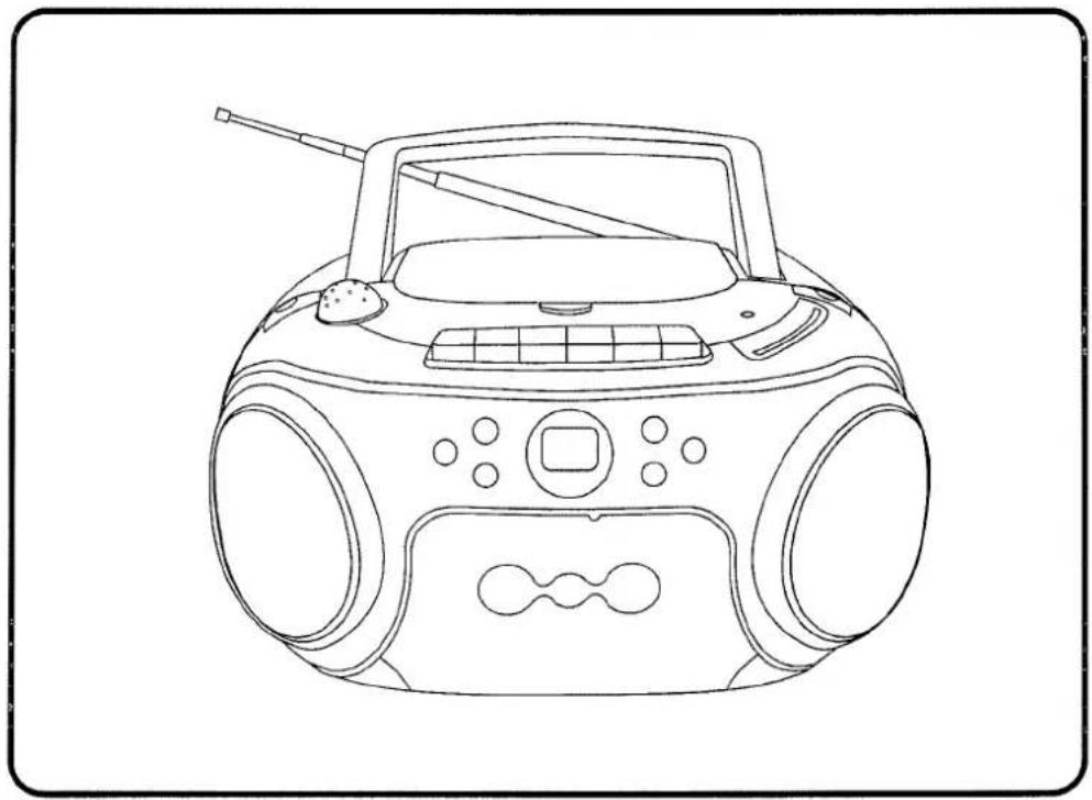Line drawing of a portable radio with front panel and antenna (no text or symbols)