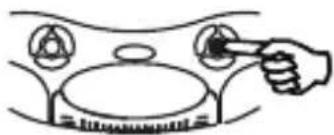 Simple line drawing of a hand pressing down on a gas stove burner (no text or symbols)