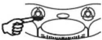 Simple line drawing of a hand using a tool to brush a circular object on a surface (no text or symbols)
