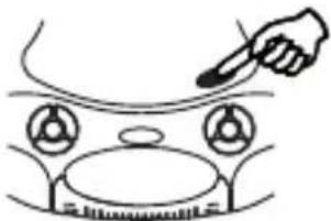 Simple line drawing of a hand pointing at a valve on a gas stove (no text or symbols)