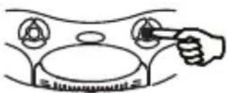 Simple line drawing of a hand using a tool to press down a gas stove (no text or symbols)